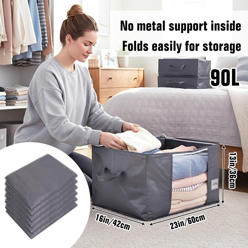 YGEOMER 90L Large Storage Bags 6 Pack Foldable Heavy Duty Blanket Clothes Storage Containers for Closet, Clothing, Comforters, Bedding, Bed Sheets, Pillows and Toys Organizers - Image 2