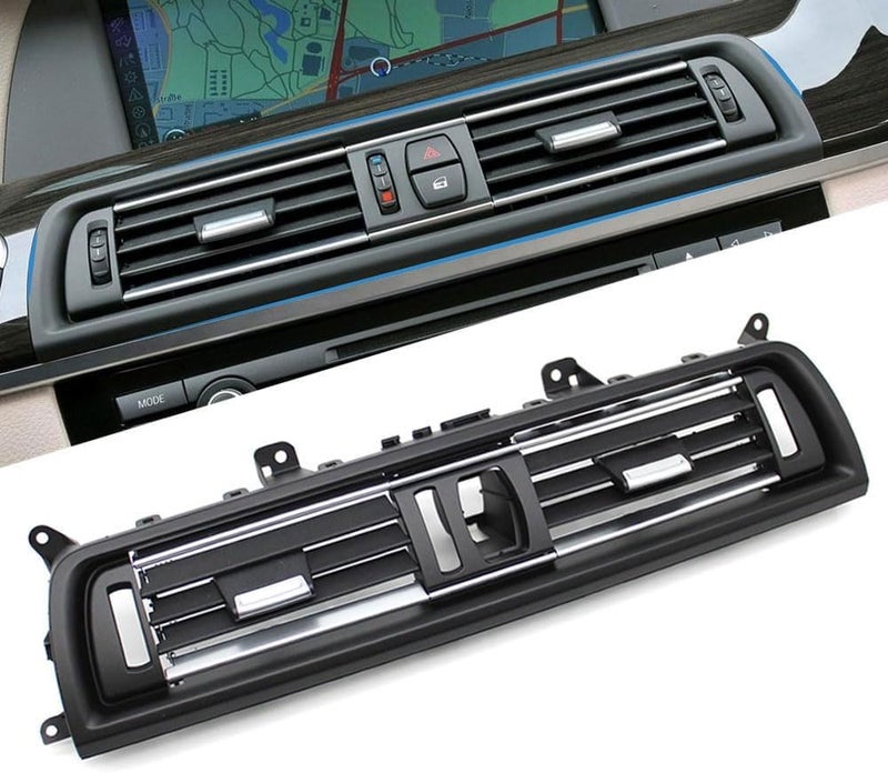 Goodithy Dashboard Center Chromed Air Conditioning Cover, Front Middle AC Vent Grille Outlet Panel Trim Replacement For BMW 5 Series F10 F11 F18 520i 523i 525i 528i 535i (Full Chrome) | Chromed Front Dash Center A/C Air Conditioning Grille Panel, for BMW 520i 523i 525i 528i 530i 535i 550i 2010-2016 - Image 1