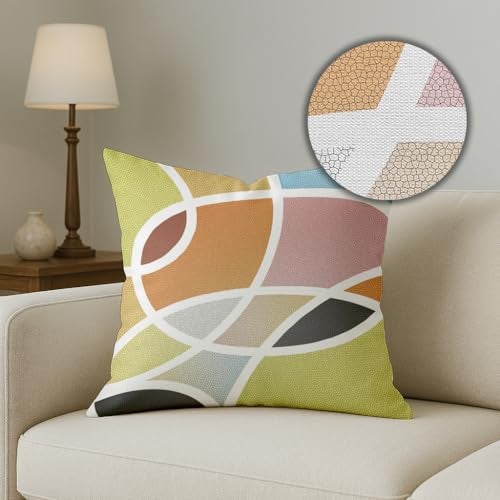 Brick Home Set of 5 Polycotton Printed Cushion Covers 18x18 Inches | Abstract Geometric & Swirl Pattern | Multicolor Pastel & Earthy Tones | Soft Decorative Pillow Covers for Sofa, Couch & Living Room - Image 3