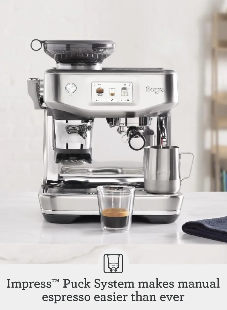 Sage The Barista Touch Impress –Bean-to-Cup Espresso Machine,Hands-Free microfoam,ThermoJet Heating,Cold Brew Function,Touchscreen – Black Truffle - UAE Version,2 Year Manufacturer Warranty