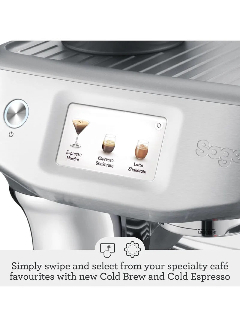 Sage The Barista Touch Impress –Bean-to-Cup Espresso Machine,Hands-Free microfoam,ThermoJet Heating,Cold Brew Function,Touchscreen – Black Truffle - UAE Version,2 Year Manufacturer Warranty