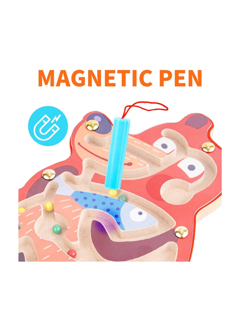 Excefore 4PCS Animal Magnetic Maze Toys For Kids, Interactive Puzzle Game Board, Montessori Labyrinth, STEM Activity For Child Fine Motor Skill Development, Preschool Birthday Gift, Wooden, 7 x 8 In - Image 3