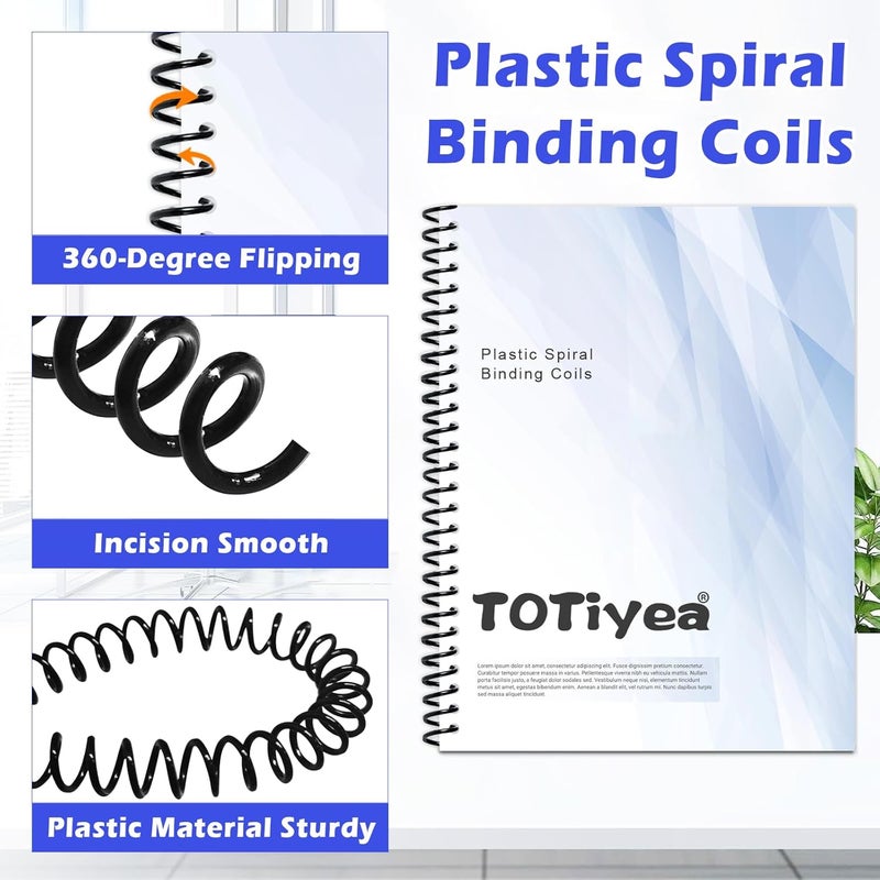 TOTiyea 100 Pack Plastic Spiral Binding Coils,6mm(1/4") Binding Spirals,30 Sheet Capacity,4:1 Pitch,Black - Image 4