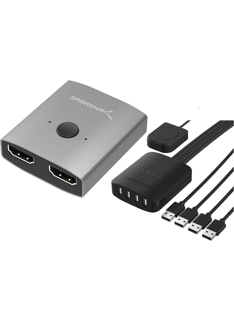 SABRENT Sabrent 2Port 4K Dual HDMI Sharing Switch  USB 20 Sharing Switch up to 4 Computers and Peripherals LED Device Indicators  - Image 1