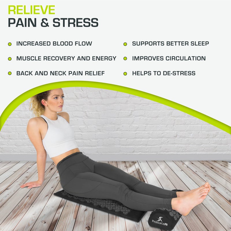 ProsourceFit Acupressure Mat and Pillow Set for Back/Neck Pain Relief and Muscle Relaxation, Large - Black/Black - Image 4