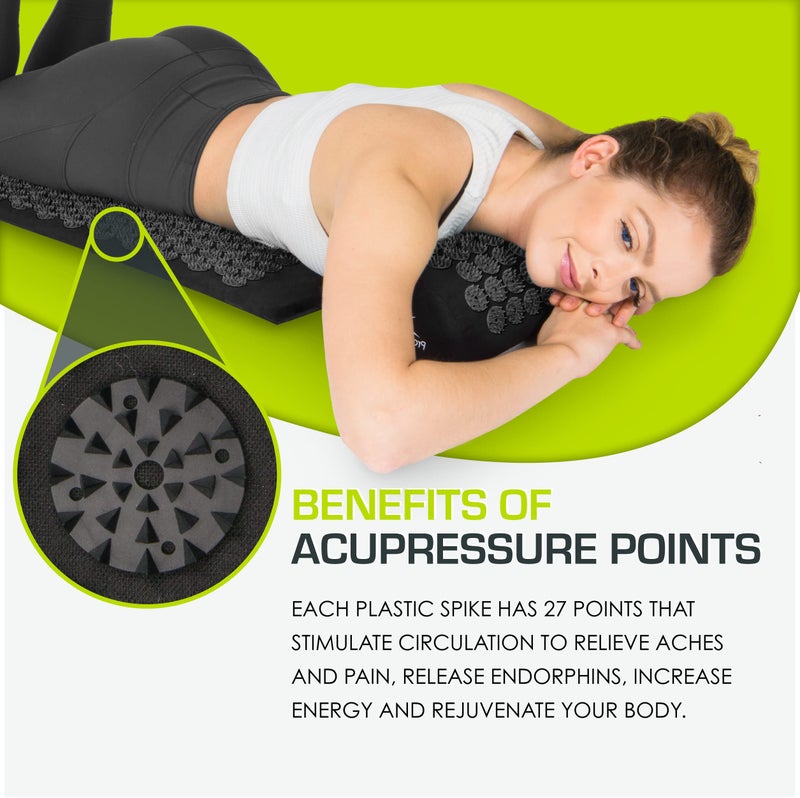ProsourceFit Acupressure Mat and Pillow Set for Back/Neck Pain Relief and Muscle Relaxation, Large - Black/Black - Image 3