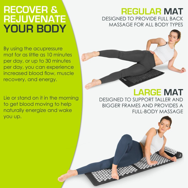 ProsourceFit Acupressure Mat and Pillow Set for Back/Neck Pain Relief and Muscle Relaxation, Large - Black/Black - Image 5