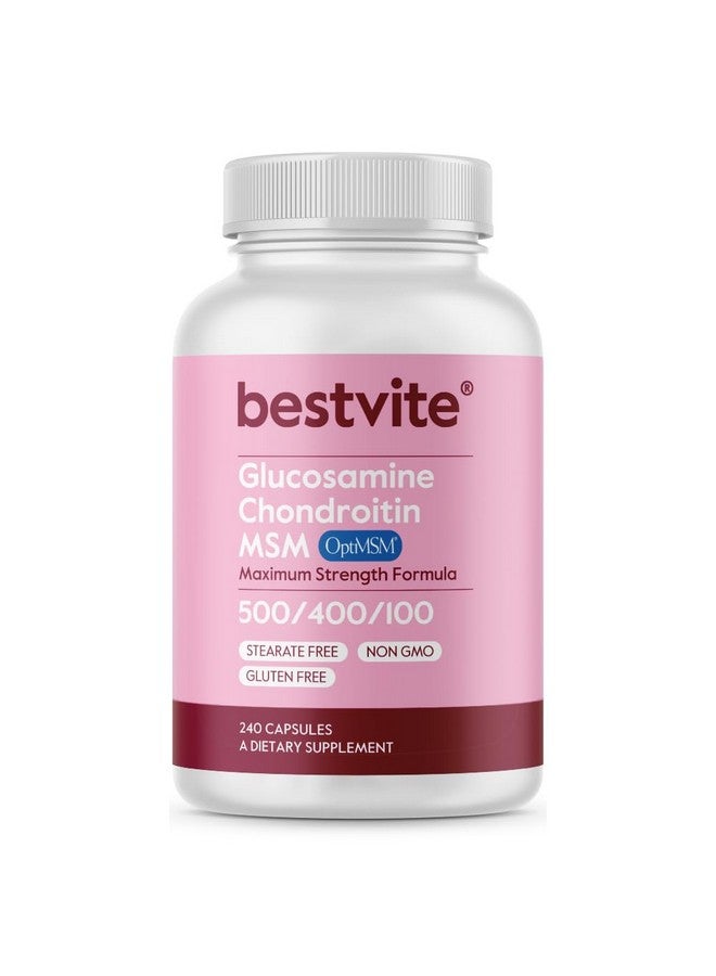BESTVITE BESTVITE Glucosamine Chondroitin MSM 500/400/100 per Capsule (240 Capsules) with Patented OptiMSM - Maximum Strength Formula for Joint Support - No Stearates - Gluten Free - Non GMO - Image 1