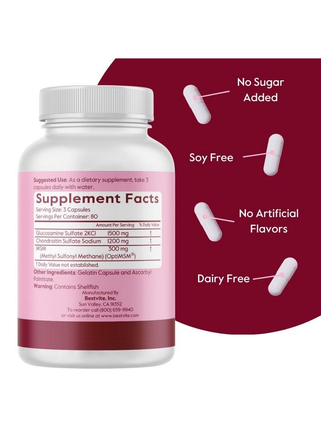 BESTVITE BESTVITE Glucosamine Chondroitin MSM 500/400/100 per Capsule (240 Capsules) with Patented OptiMSM - Maximum Strength Formula for Joint Support - No Stearates - Gluten Free - Non GMO - Image 3