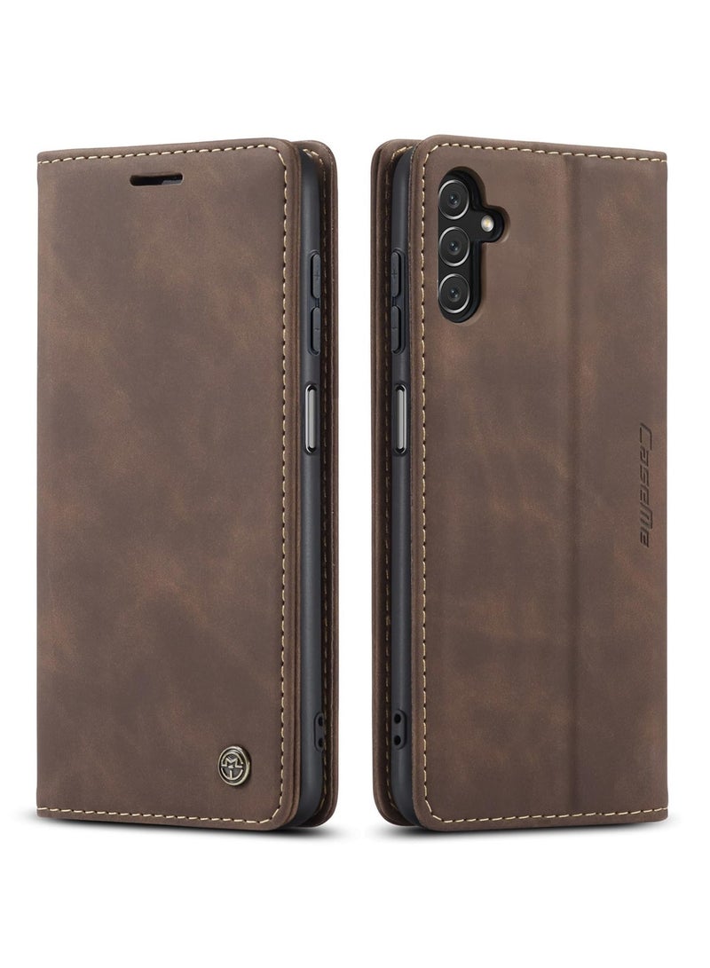 CaseMe Phone Case Luxury PU Leather Design 013 Flip Cover Card Slot Holder Cover For Samsung Galaxy A24 (Coffe) - Image 2