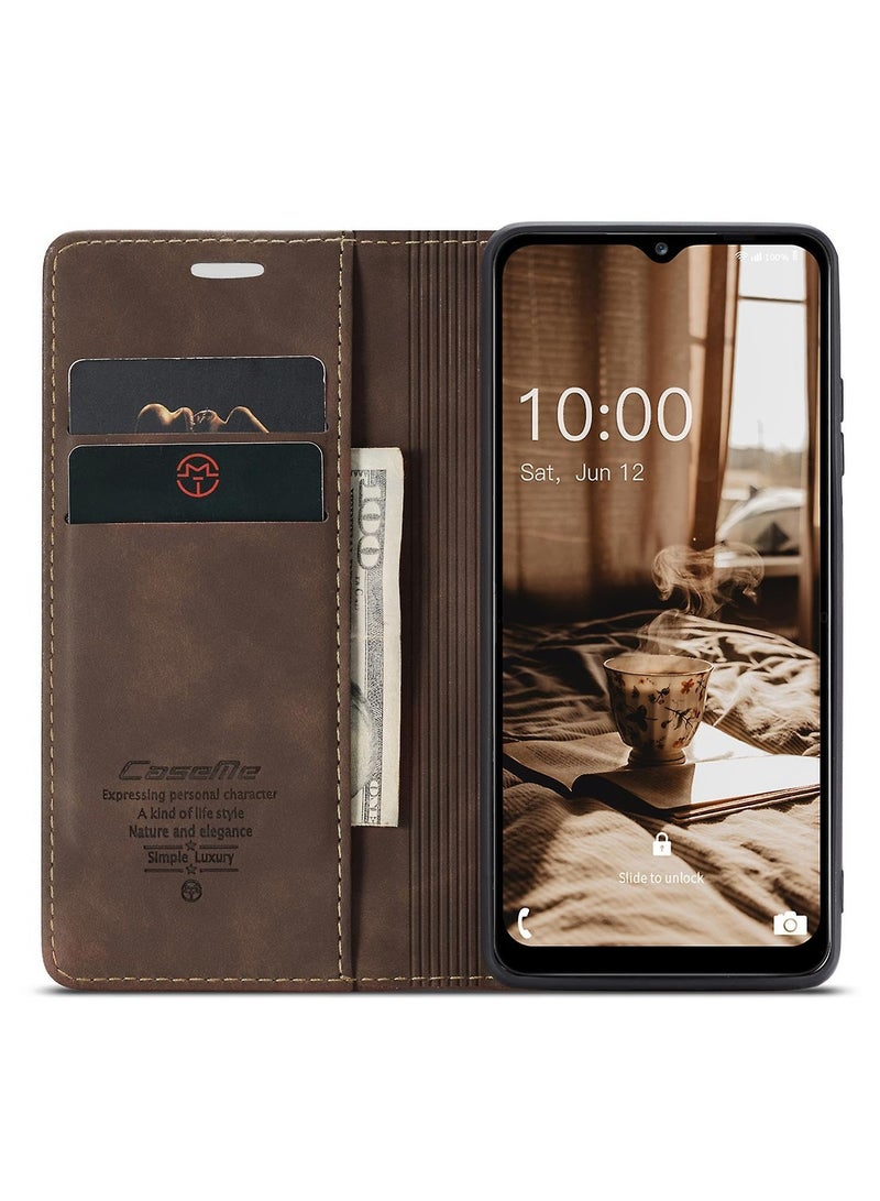 CaseMe Phone Case Luxury PU Leather Design 013 Flip Cover Card Slot Holder Cover For Samsung Galaxy A24 (Coffe) - Image 4