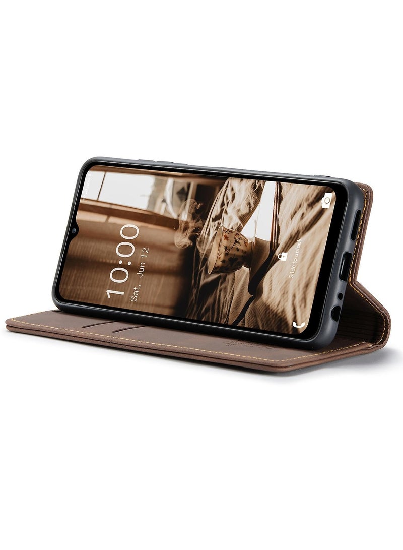 CaseMe Phone Case Luxury PU Leather Design 013 Flip Cover Card Slot Holder Cover For Samsung Galaxy A24 (Coffe) - Image 3