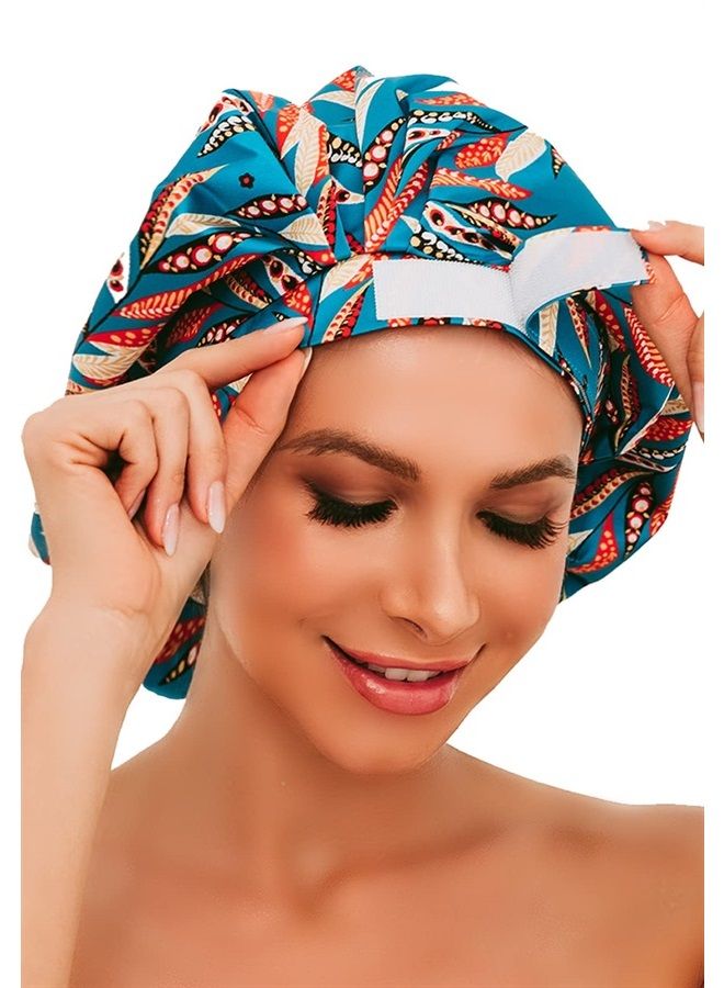 HiUmi Shower Cap for Long Hair Women, Womens Shower Cap Cute Reusable Large Shower Caps Waterproof Bath Cap(Green) - Image 1