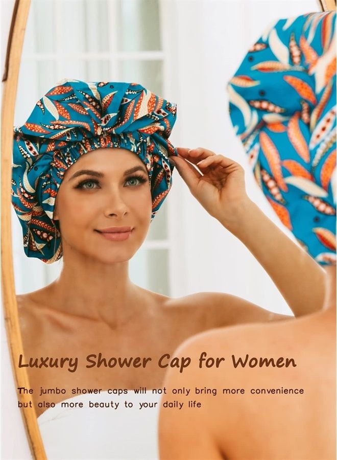 HiUmi Shower Cap for Long Hair Women, Womens Shower Cap Cute Reusable Large Shower Caps Waterproof Bath Cap(Green) - Image 2