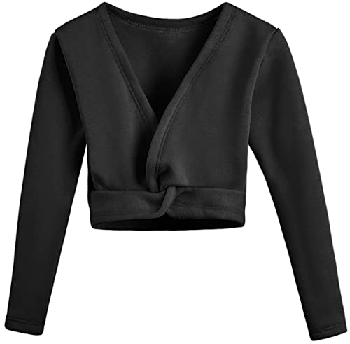 DANSHOW Girls Ballet Wrap Tops Kids Long Sleeve Dance Sweater,Velvet Inner(824-160-06) - Image 1
