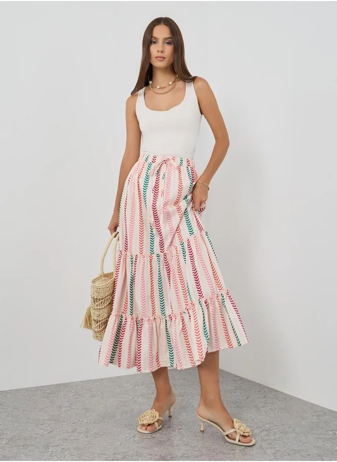 Take Two Take Two High Rise Striped Tiered Maxi Skirt
