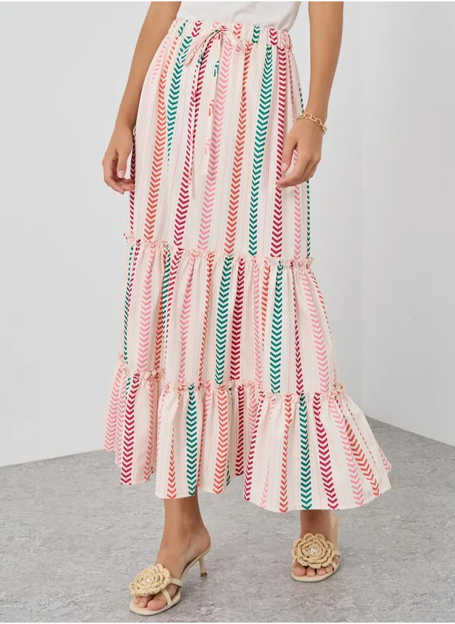 Take Two Take Two High Rise Striped Tiered Maxi Skirt