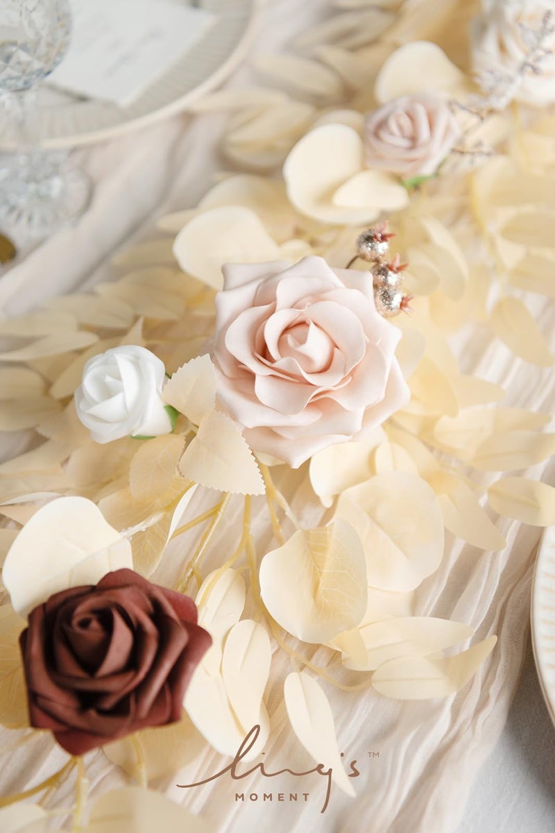 Ling's moment Ling's Moment 5FT Artificial Flower Garland Fake Rose Eucalyptus Garland Arch Flowers Vine for Wedding Party Backdrop Home Table Centerpieces Decorations  - Image 3