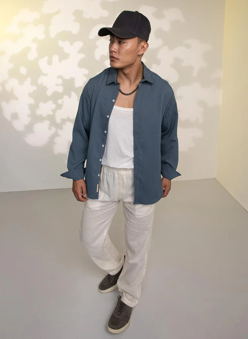 Campus Sutra Men's Ocean Blue Abstract-Textured Shirt