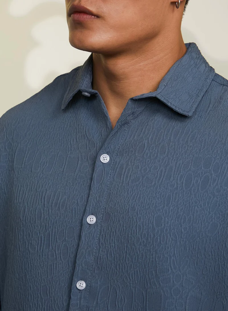 Campus Sutra Men's Ocean Blue Abstract-Textured Shirt