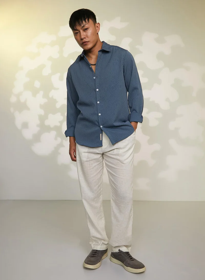 Campus Sutra Men's Ocean Blue Abstract-Textured Shirt