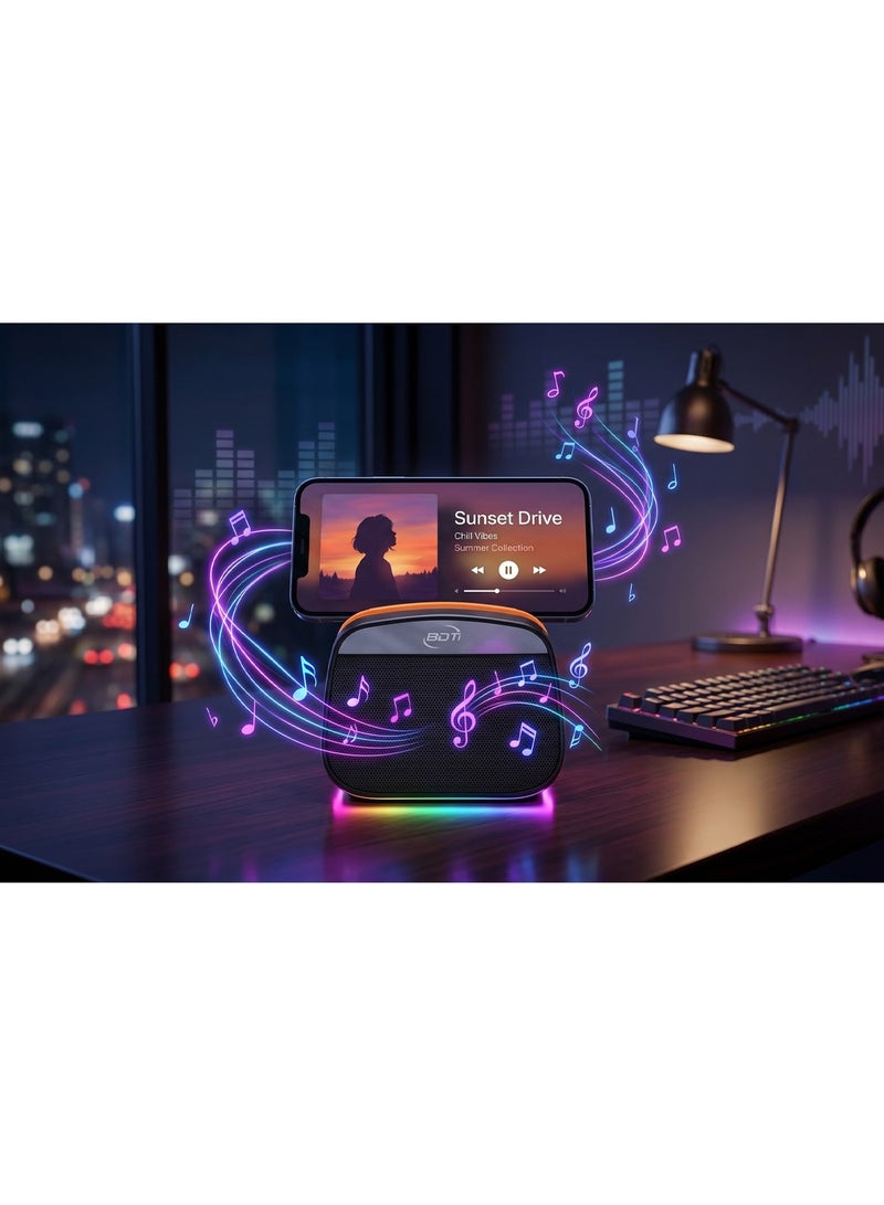 BDT مكبر صوت بلوتوث AN-332 – صوت عالي الجودة – يدعم USB وTF Card – إضاءة LED – سماعة محمولة (Music Disco Series) اسود - Image 2