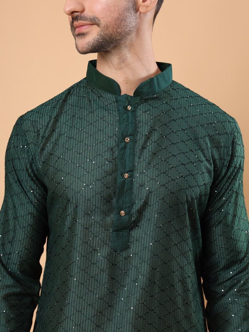 SWAGG INDIA كُرتا رجالي مزخرف بخيوط رايون هندسية عادية | ملابس تقليدية - Image 2
