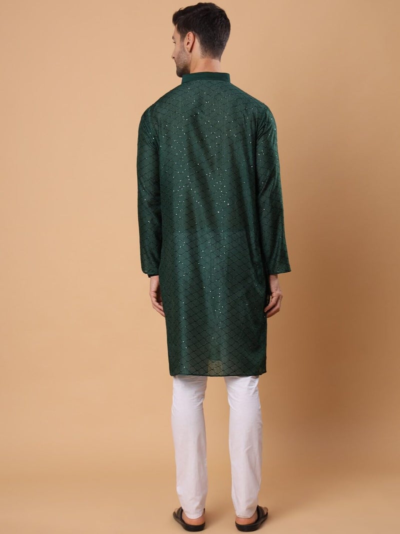 SWAGG INDIA كُرتا رجالي مزخرف بخيوط رايون هندسية عادية | ملابس تقليدية - Image 4