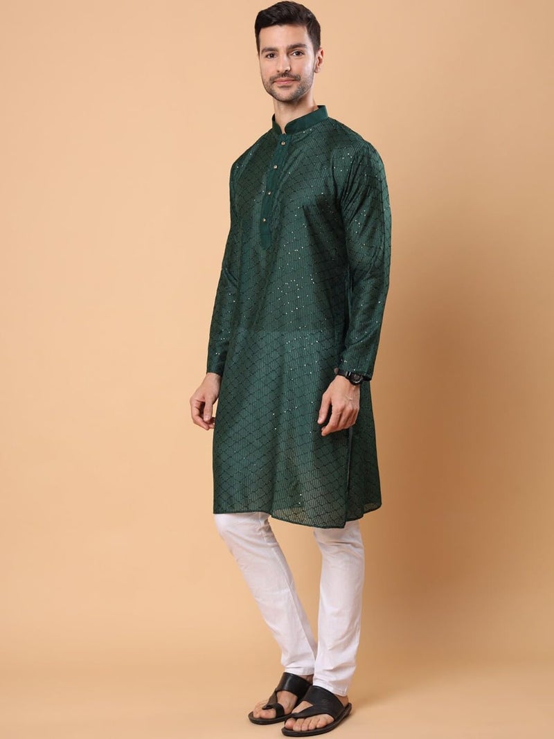 SWAGG INDIA كُرتا رجالي مزخرف بخيوط رايون هندسية عادية | ملابس تقليدية - Image 3