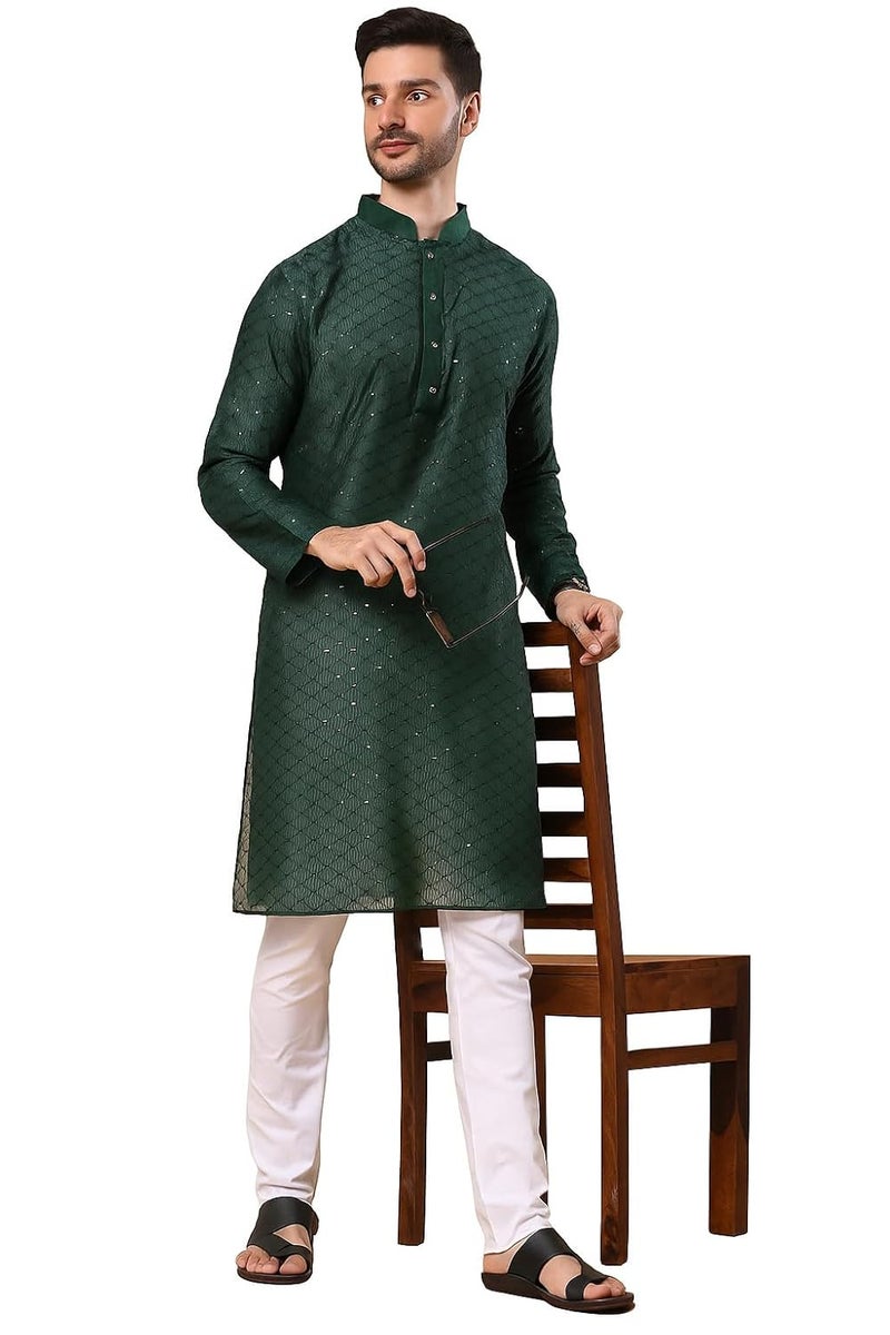 SWAGG INDIA كُرتا رجالي مزخرف بخيوط رايون هندسية عادية | ملابس تقليدية - Image 1