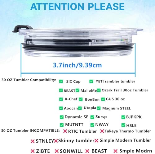 JXJYZLN Replacement Tumbler Lids Spillproof 30 oz, Plastic Splash Resistant Lids Covers Spill Proof Tumbler Lid Cup Covers,Stainless Steel Tumbler Travel Cup Yeti,Ozark Trails (Yizhiling Trading) - Image 2