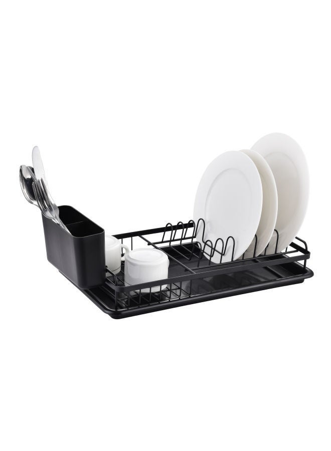 Dish drying rack, iron kitchen with plastic tray and cutlery holder - black 45x23.5x15 cm - Image 1