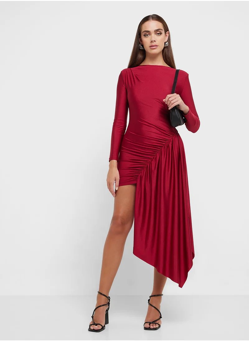 Ginger Draped Assymetric Ruched Dress
