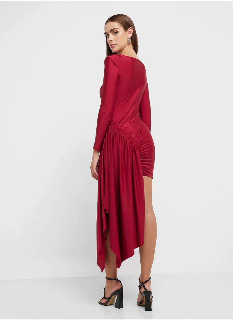Ginger Draped Assymetric Ruched Dress