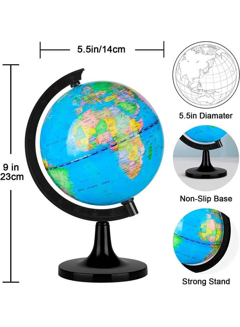 كرافت ماجيك كرة أرضية تعليمية للأطفال - نموذج أرضي دوار تعليمي مقاس 5.5 بوصة، كرة أرضية جغرافية صغيرة للتدريس في الفصول الدراسية، والدراسة المنزلية، وتزيين المكتب - Image 2