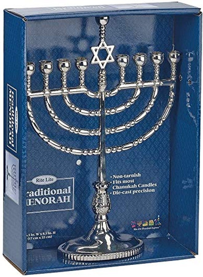 Rite Lite Hanukkah Silver Menorah - Modern & Polished Chanukah Menorah Jewish Holiday Party Favors Decorations Judaica Festival of Lights - Image 3