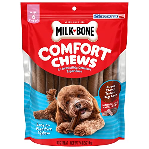 Milk-Bone Mini Comfort Chews, Rawhide Free Dog Treats with Unique Chewy Texture and Real Beef, 6 Mini Chews (Pack of 5) - Image 1