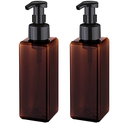 UUJOLY موزع صابون رغوي 1 لتر 338 أونصة زجاجة مضخة بلاستيكية قابلة لإعادة التعبئة للصابون السائل والشامبو وغسول الجسم 2 قطعة كهرماني