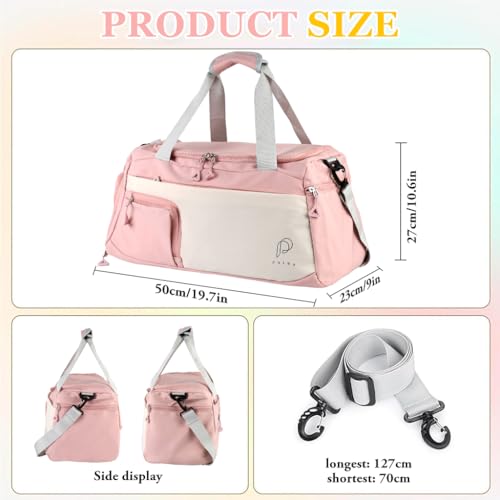 PALAY® Gym Bag Fashion Fitness Bag with Shoe Compartment Lightweight Duffle Shoulder Travel Multifunctional Travel Waterproof Day Pack Shoulder Yoga,Pink - Image 2