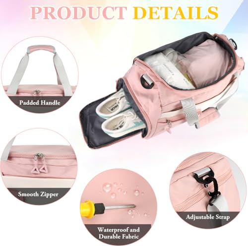 PALAY® Gym Bag Fashion Fitness Bag with Shoe Compartment Lightweight Duffle Shoulder Travel Multifunctional Travel Waterproof Day Pack Shoulder Yoga,Pink - Image 3
