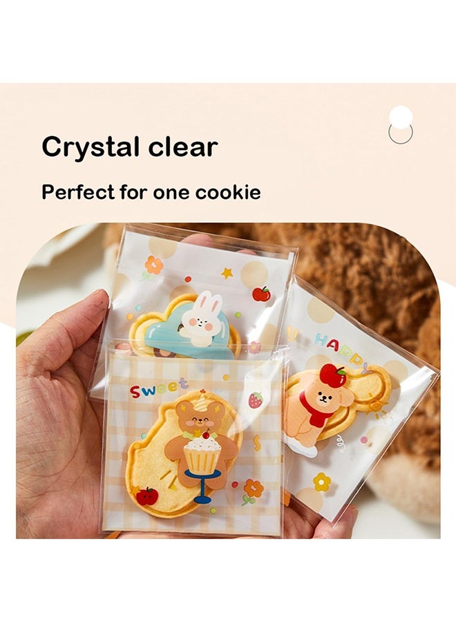 200 Count Five Cute Animal Mix Cookie Candy Treat Bags 4x3 Self-Adhesive Sweets Biscuit Dessert Plastic Bags Cellophane Gift Goody Package for kids Birthday Summer Party Favors Supplies - Image 3