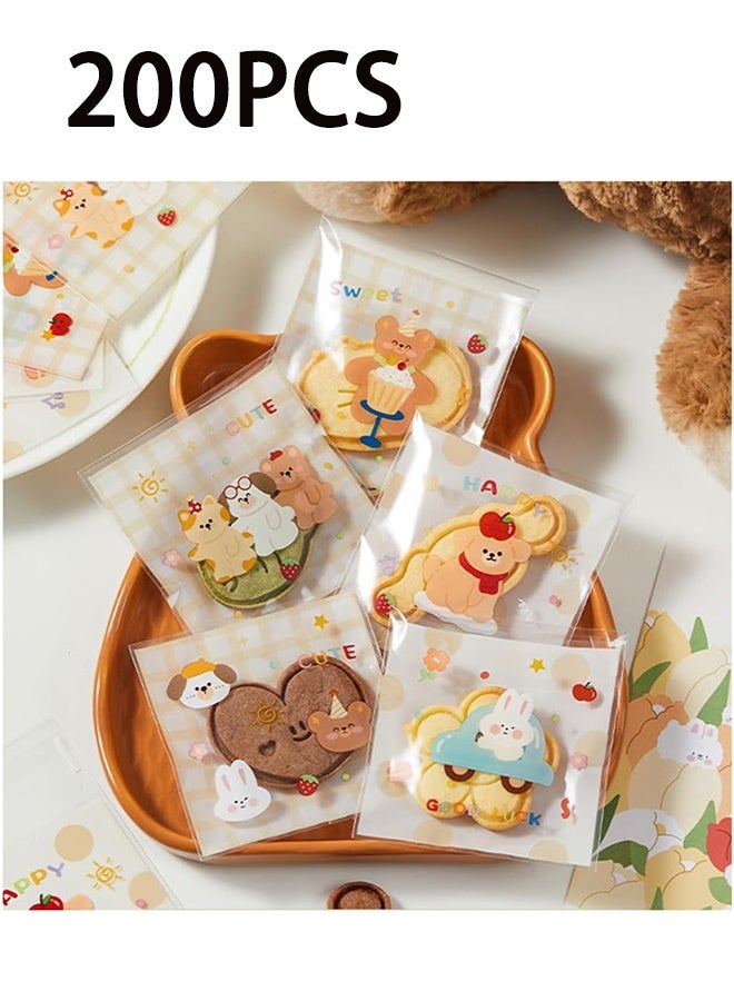 200 Count Five Cute Animal Mix Cookie Candy Treat Bags 4x3 Self-Adhesive Sweets Biscuit Dessert Plastic Bags Cellophane Gift Goody Package for kids Birthday Summer Party Favors Supplies - Image 1