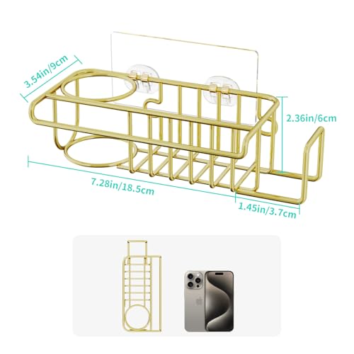 HapiRm Sponge Holder for Kitchen Sink, No Drill Kitchen Sink Caddy Organizer, Rustproof Dish Sponge Holder- Gold(8.73 * 3.54 * 2.36in) - Image 4