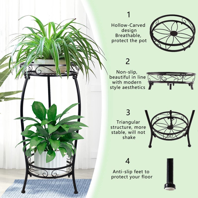 MOCORY Plant Stand Indoor Outdoor 2 Tier 25" Tall Metal Potted Holder Flower Pot Stand Heavy Duty Plant Shelf Rustproof Iron Multiple Plant Round Supports Rack for Planter Corner Garden Balcony Patio - Image 4