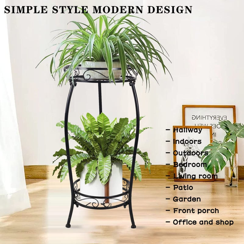 MOCORY Plant Stand Indoor Outdoor 2 Tier 25" Tall Metal Potted Holder Flower Pot Stand Heavy Duty Plant Shelf Rustproof Iron Multiple Plant Round Supports Rack for Planter Corner Garden Balcony Patio - Image 2