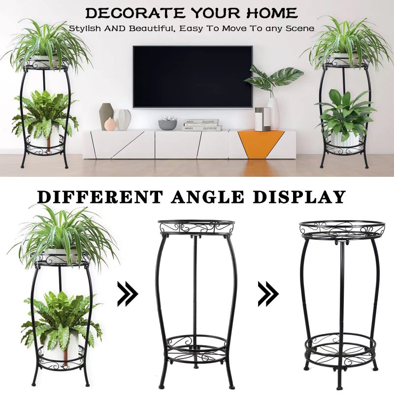 MOCORY Plant Stand Indoor Outdoor 2 Tier 25" Tall Metal Potted Holder Flower Pot Stand Heavy Duty Plant Shelf Rustproof Iron Multiple Plant Round Supports Rack for Planter Corner Garden Balcony Patio - Image 5