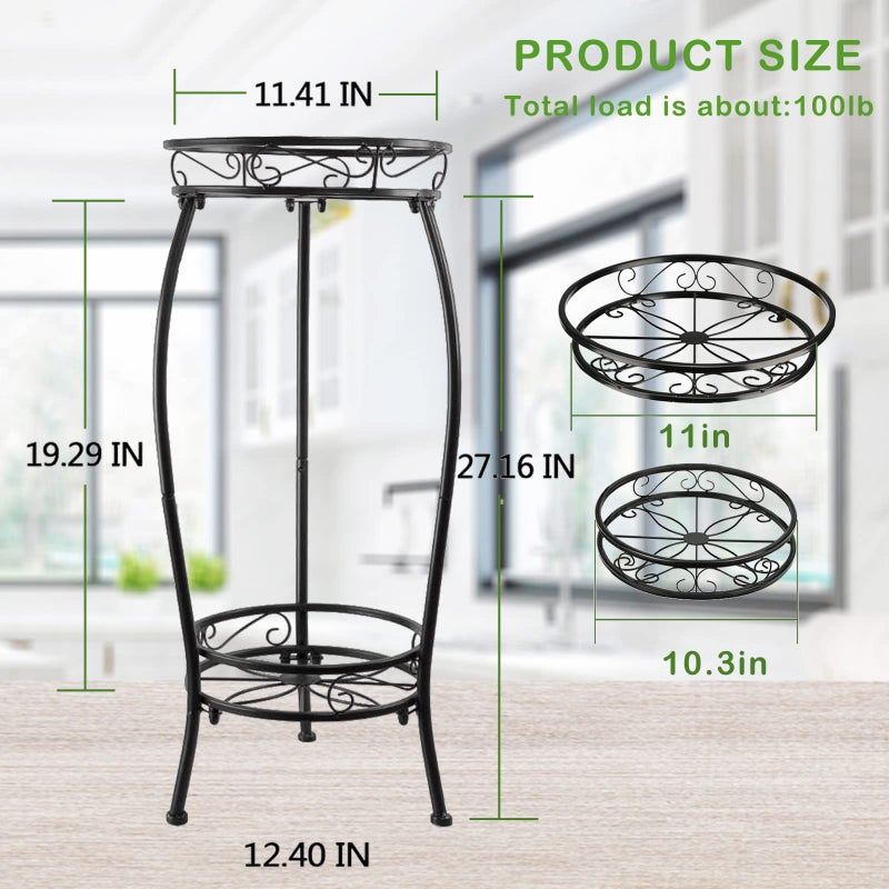 MOCORY Plant Stand Indoor Outdoor 2 Tier 25" Tall Metal Potted Holder Flower Pot Stand Heavy Duty Plant Shelf Rustproof Iron Multiple Plant Round Supports Rack for Planter Corner Garden Balcony Patio - Image 3