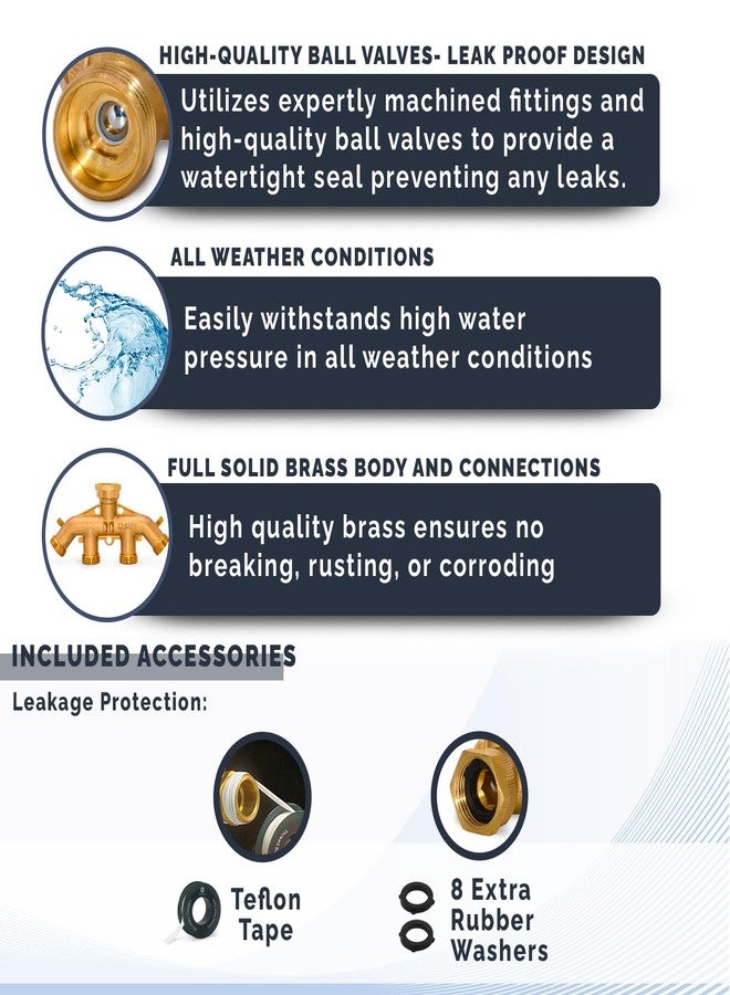 مورفات موزع خرطوم حديقة مورفات نحاسي رباعي الاتجاهات خالٍ من الرصاص، شديد التحمل، مزود بصمامات تشغيل/إيقاف مريحة المقبض، ومحول لحنفية المياه، يتضمن 8 حلقات مانعة للتسرب وشريط تفلون (عبوة واحدة). - Image 2
