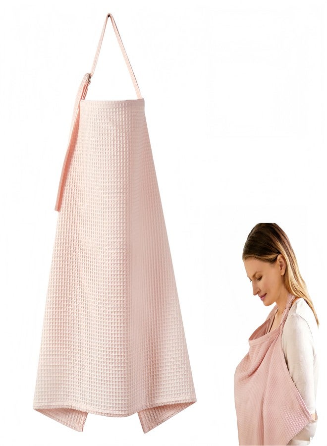 ETOFIXEE Waffle Weave Multifunctional Nursing Cover - 100% Cotton Breathable Breastfeeding Scarf (30x36 Inch), Adjustable Anti-Exposure Feeding Cover, Reusable Baby Swaddle Blanket (Pink) - Image 1