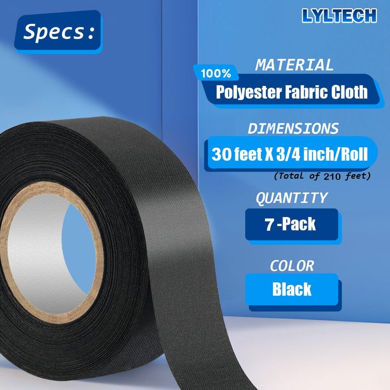 LYLTECH Wire Harness Tape 7 Rolls, Polyester Fabric,Flame Retardant,at 257℉ to -40℉, Wiring Loom Harness Electrical Tape,Each Roll 3/4 inch x 30 ft - Image 2